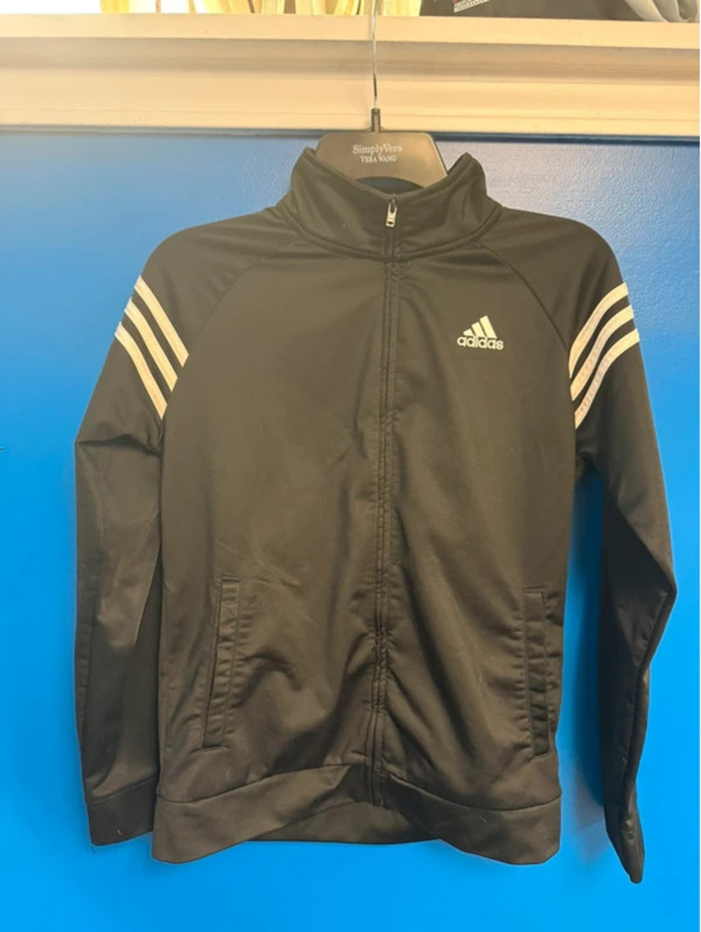 Adidas Youth Boys Black 3-Stripes Full Zip Track Jacket L 14/16